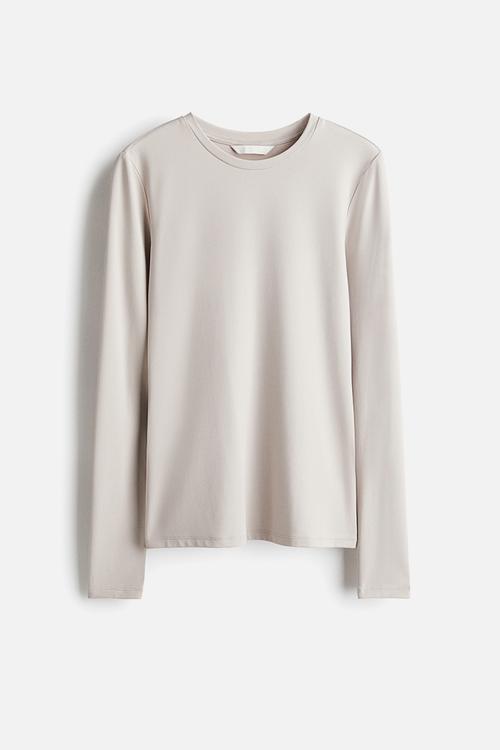 Long-sleeved microfibre top - light grey