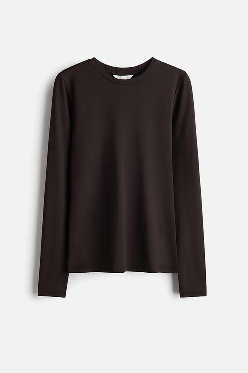 Long-sleeved microfibre top - dark brown