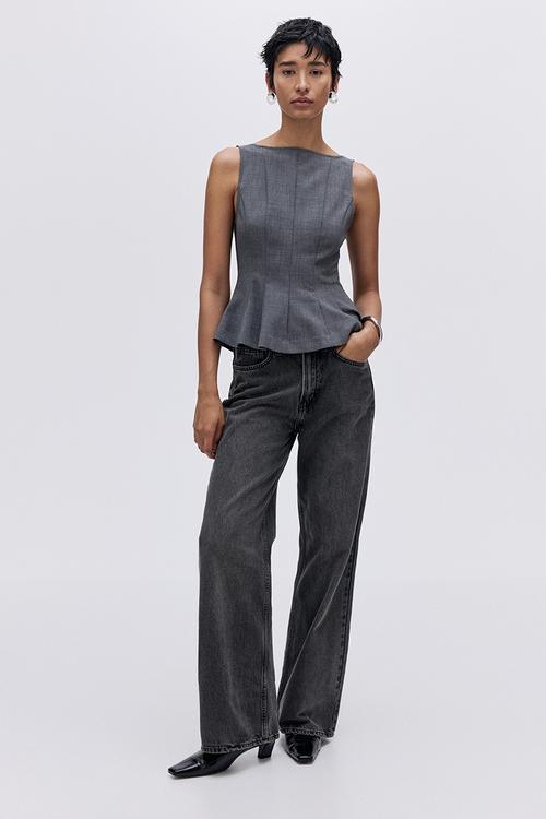 Wide high waist jeans - dark grey 