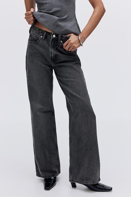 Wide high waist jeans - dark grey 