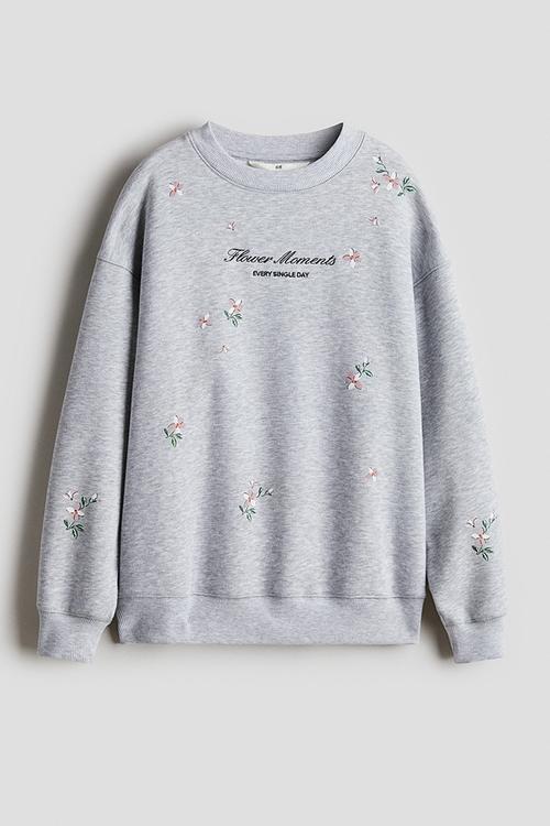 Motif-detail sweatshirt - light grey marl/flower moments