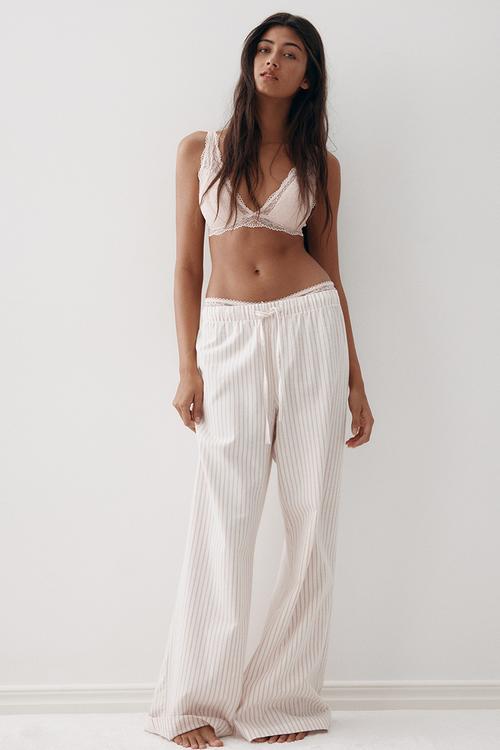 Flannel pyjama bottoms - cream & pink striped 