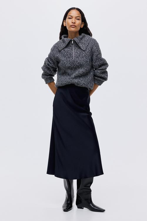Asymmetric lace - trimmed skirt - dark brown - 1304239001