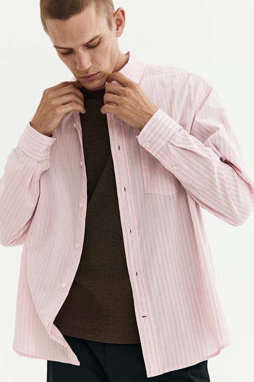Relaxed fit cotton shirt - light pink/striped
