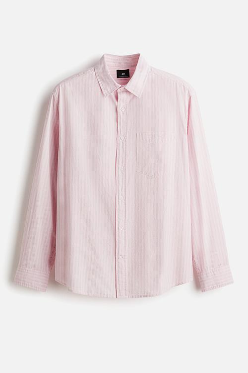 Relaxed fit cotton shirt - light pink/striped