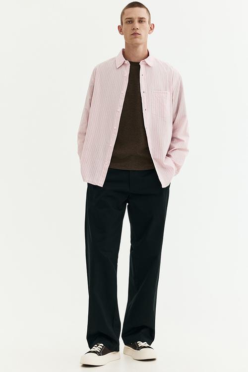 Relaxed fit cotton shirt - light pink/striped