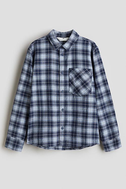 Cotton flannel shirt -blue/checked