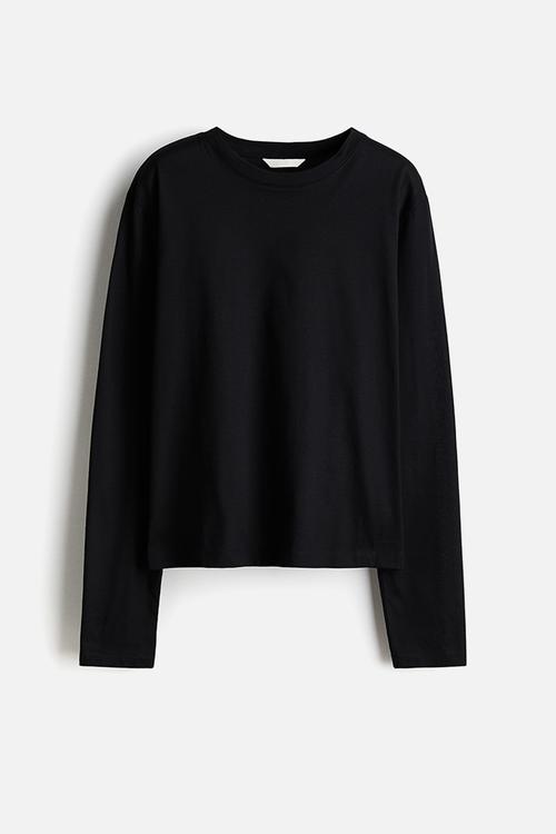Long-sleeved cotton top - black