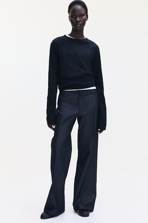 Long-sleeved cotton top - black