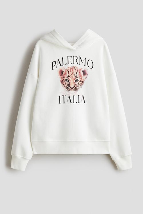 Oversized motif-detail hoodie - white/palermo