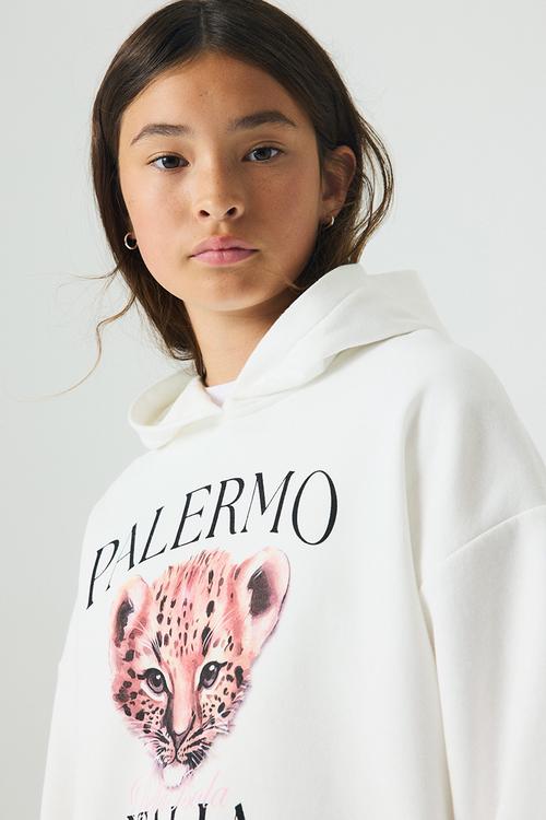 Oversized motif-detail hoodie - white/palermo
