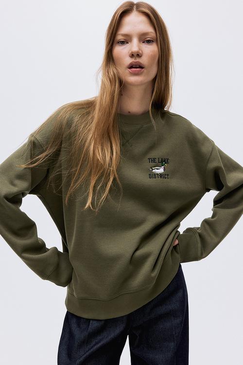 Text-motif sweatshirt - dark khaki green/mallard