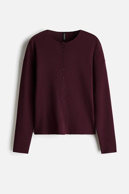 Textured-knit cardigan - burgundy