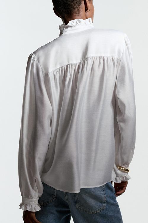 Bow-collar blouse - white - 1305262001