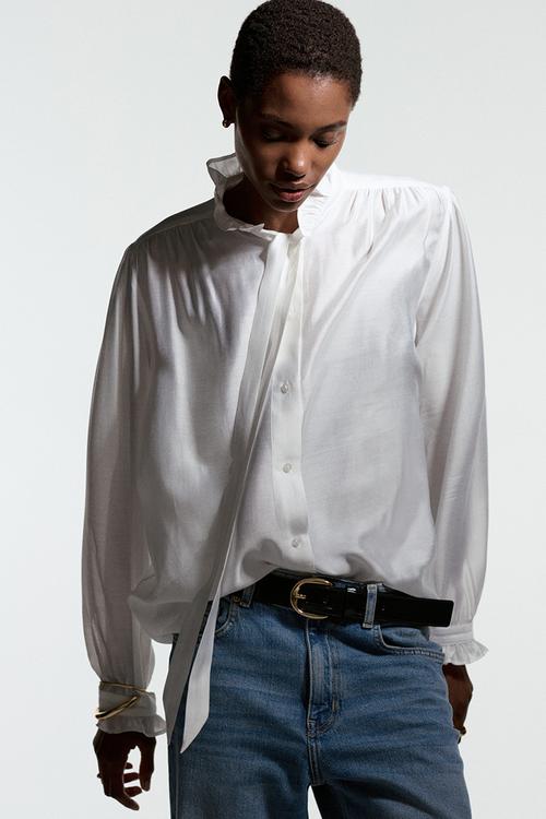 Bow-collar blouse - white