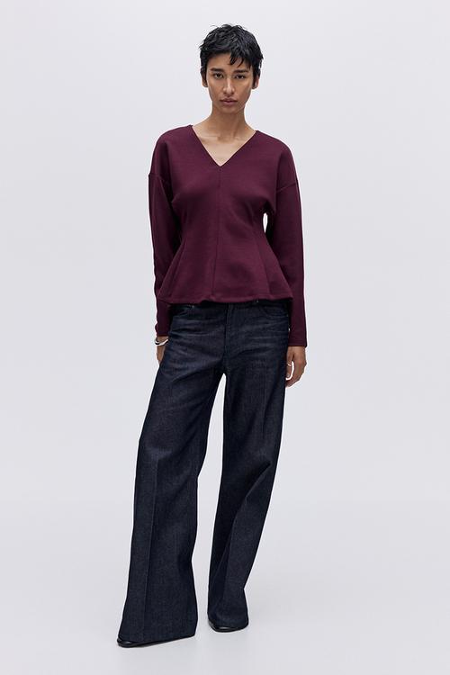 Waisted scuba top - burgundy