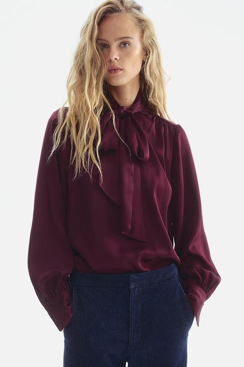 Tie-neck chiffon blouse - burgundy