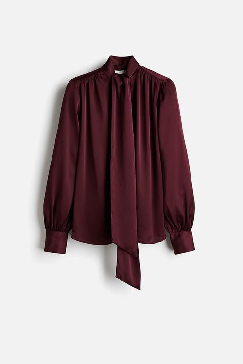 Tie-neck chiffon blouse - burgundy