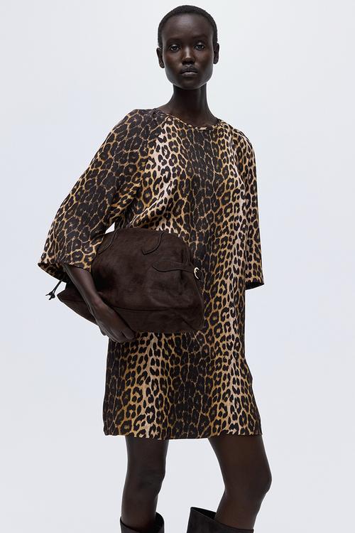 A-line dress - beige leopard print