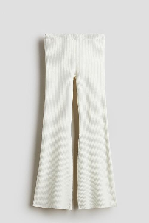 Flared rib-knit trousers - white