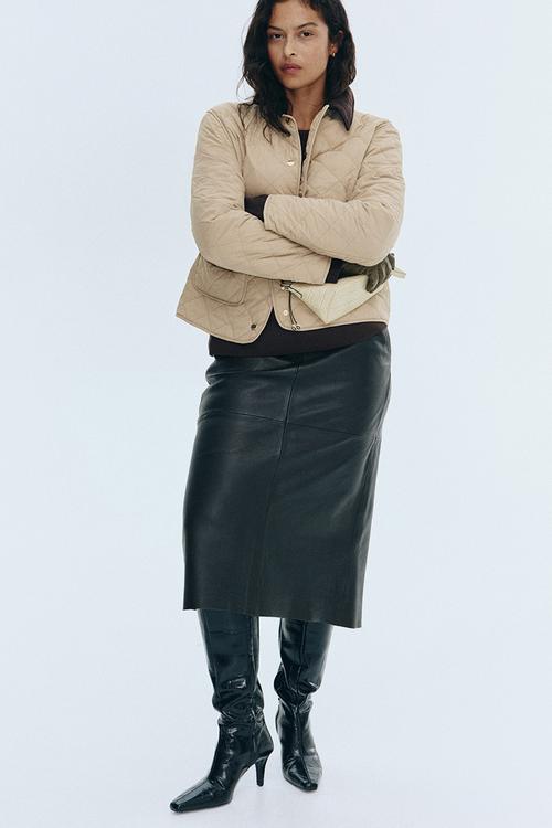 Quilted corduroy-collar jacket - beige