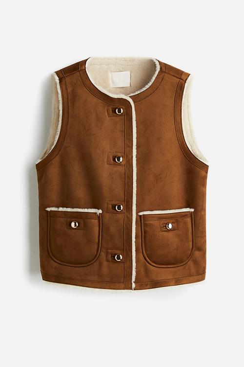 Pile-lined gilet - brown