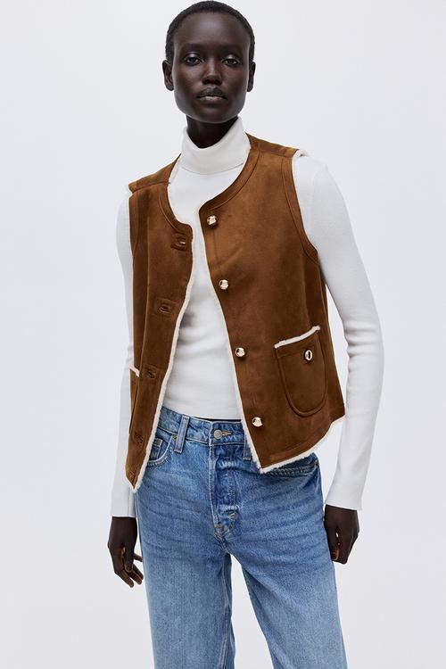 Pile-lined gilet - brown