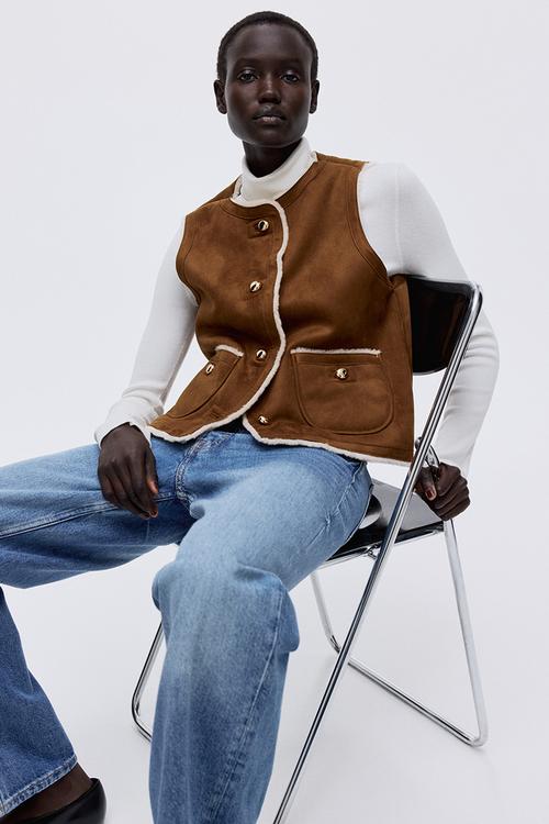 Pile-lined gilet - brown