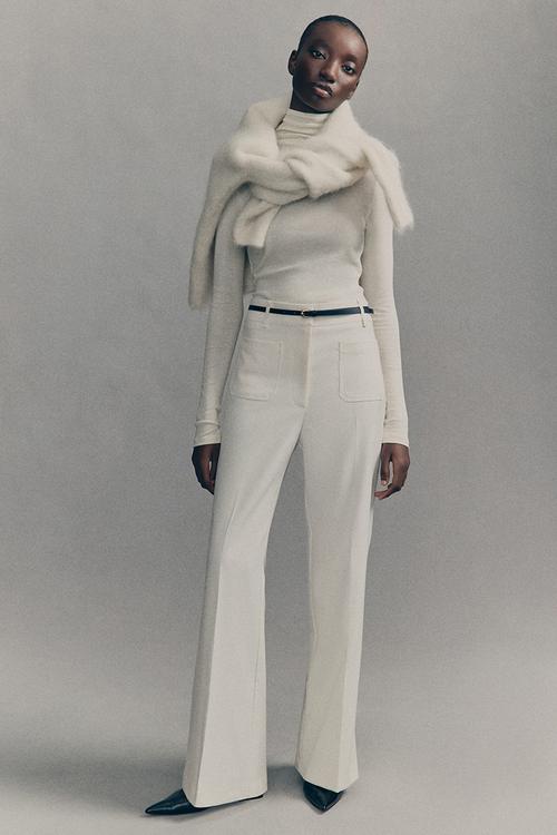 Flared belted trousers - cream
