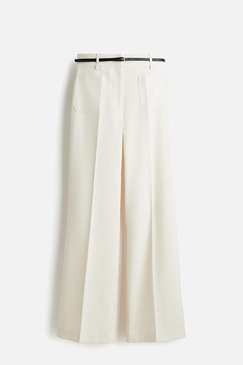 Flared belted trousers - cream