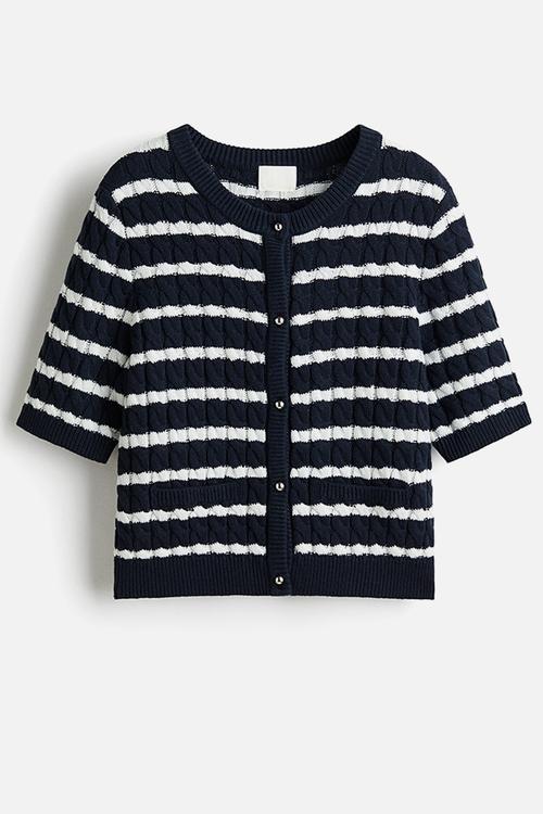 Textured-knit cardigan - navy blue/striped