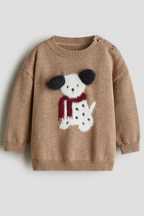 Jacquard-motif cotton jumper - beige,multi