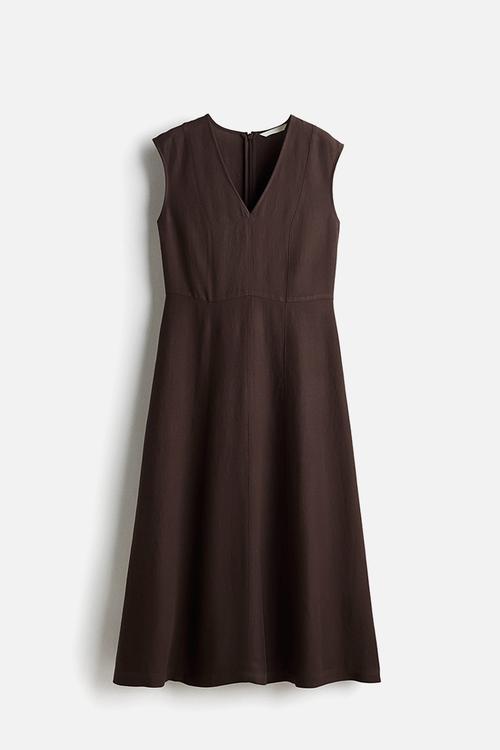 Sleeveless midi dress - dark brown