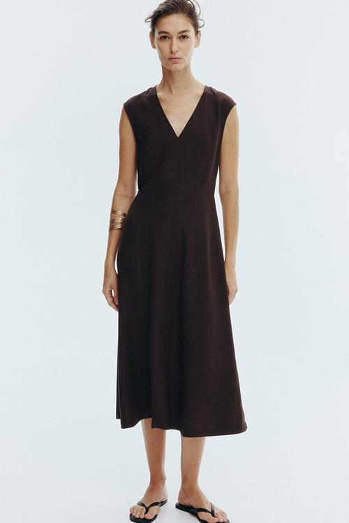 Sleeveless midi dress - dark brown