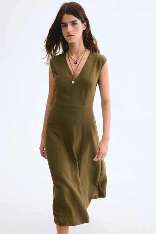 Sleeveless midi dress - khaki green
