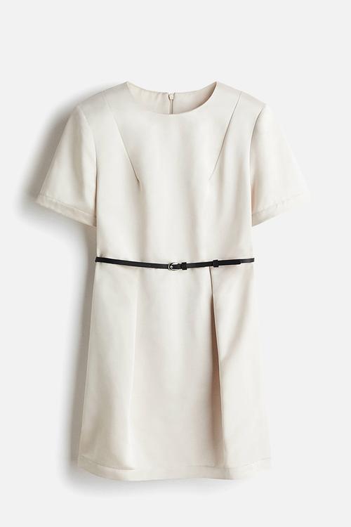 Belted shift dress - light beige