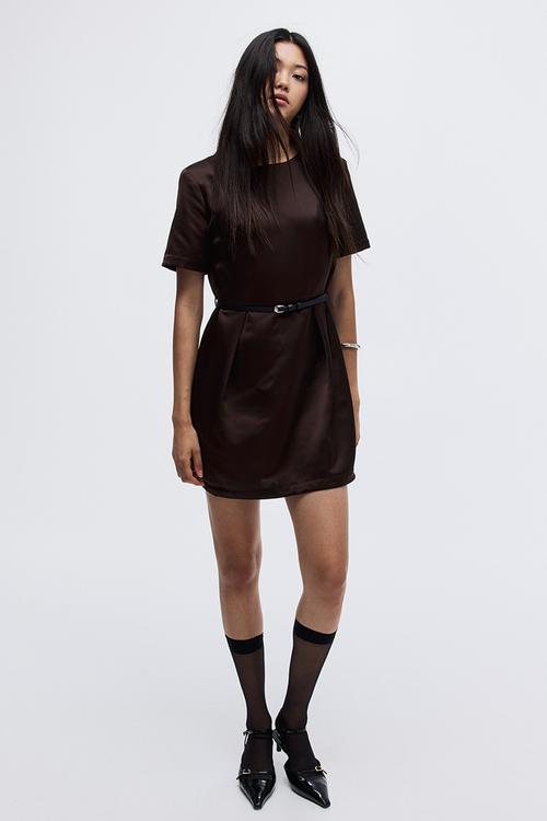 Belted shift dress - dark brown