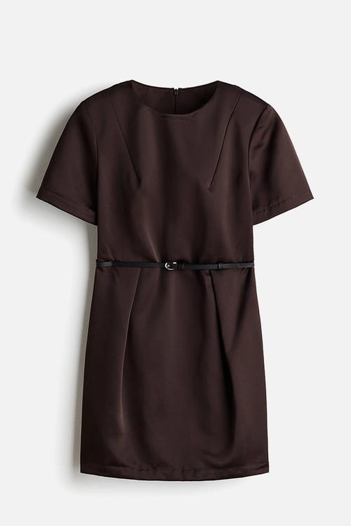 Belted shift dress - dark brown