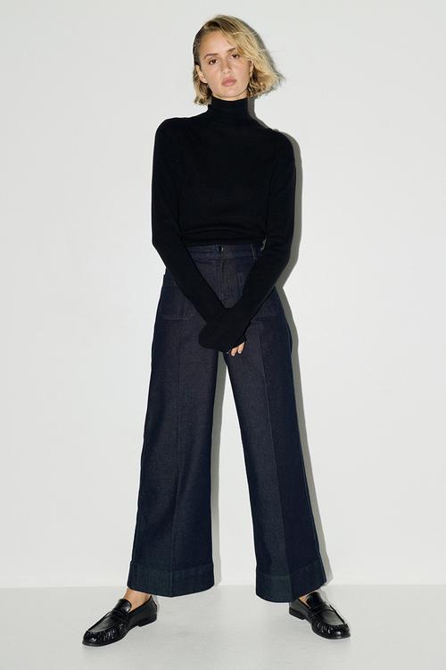 Wide high ankle jeans - dark denim blue