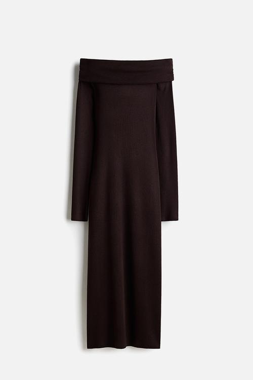 Off-the-shoulder dress - dark brown