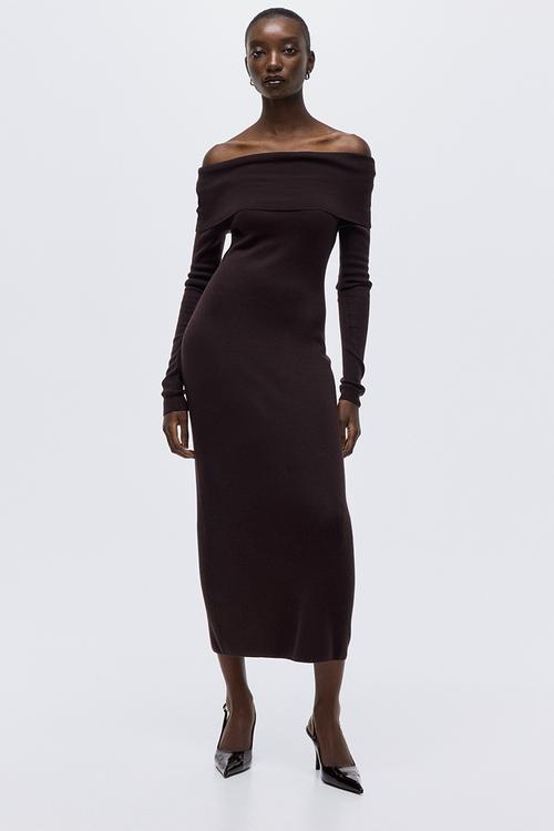 Off-the-shoulder dress - dark brown