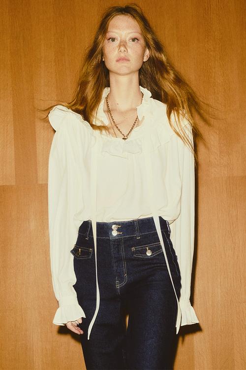 Frill-trimmed blouse - cream 