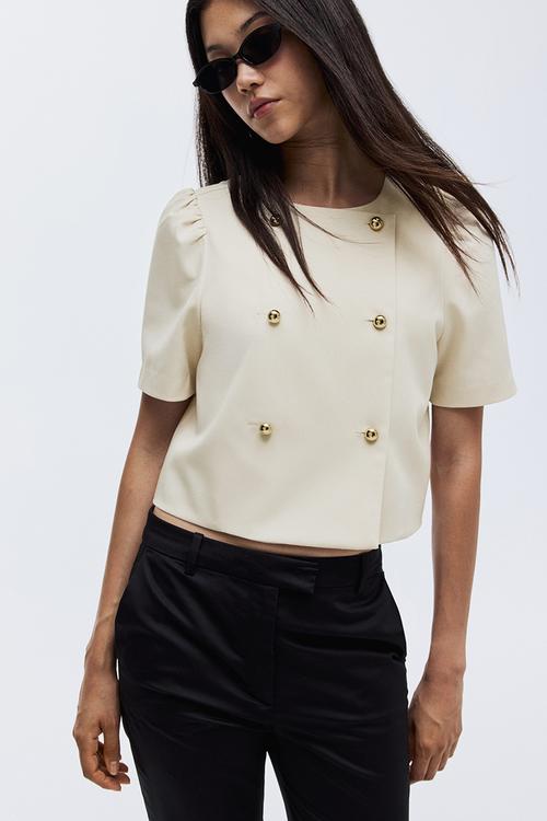 Puff-sleeved twill jacket - cream 