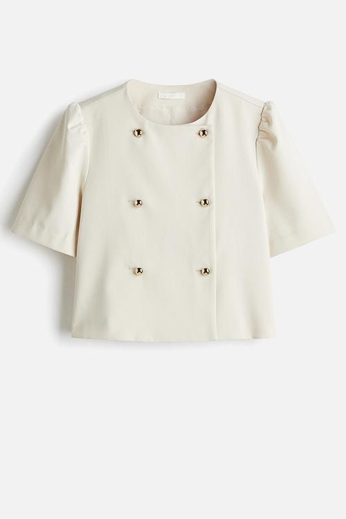 Puff-sleeved twill jacket - cream 