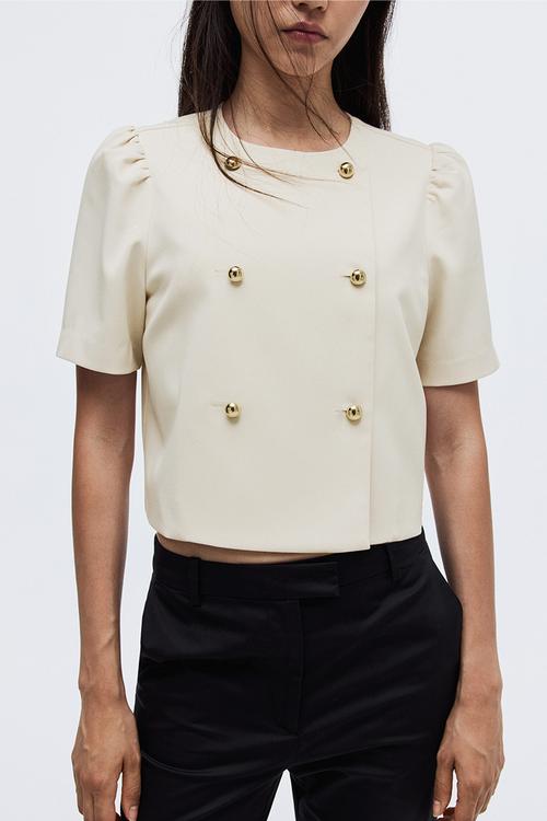 Puff-sleeved twill jacket - cream 