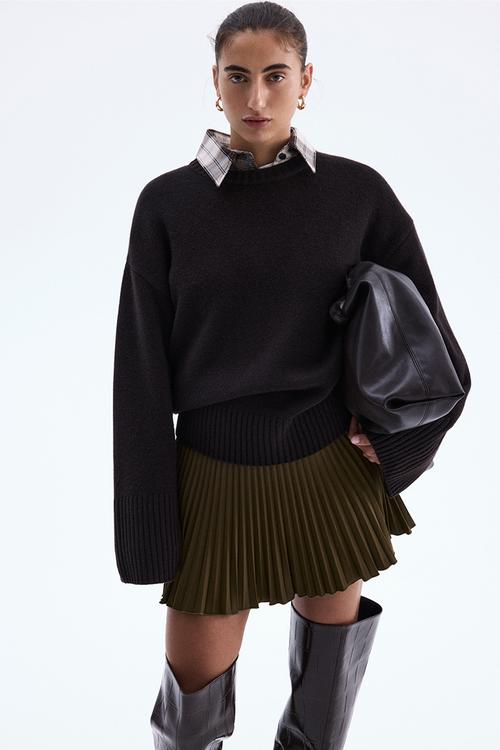 Pleated mini skort - dark khaki  green