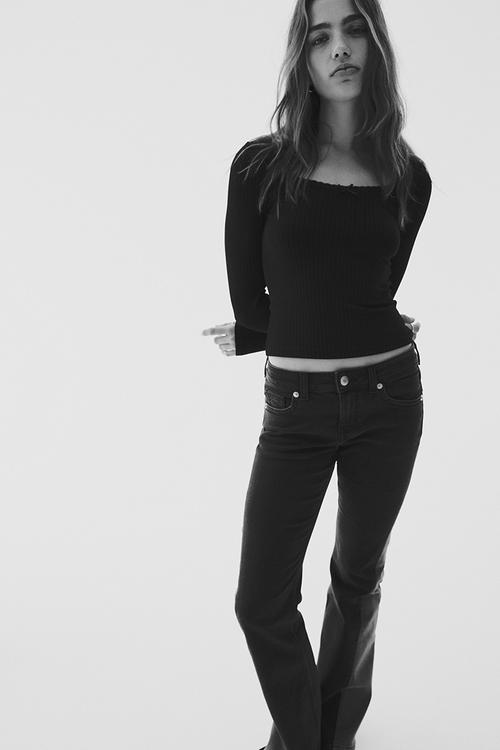 Ribbed jersey top - black