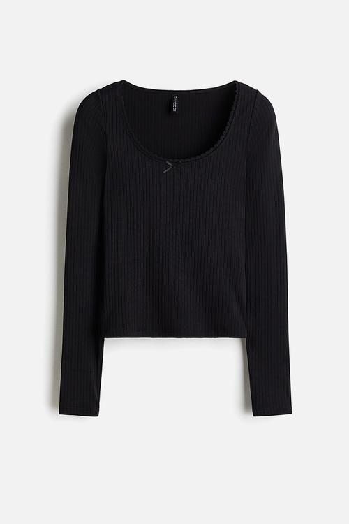 Ribbed jersey top - black