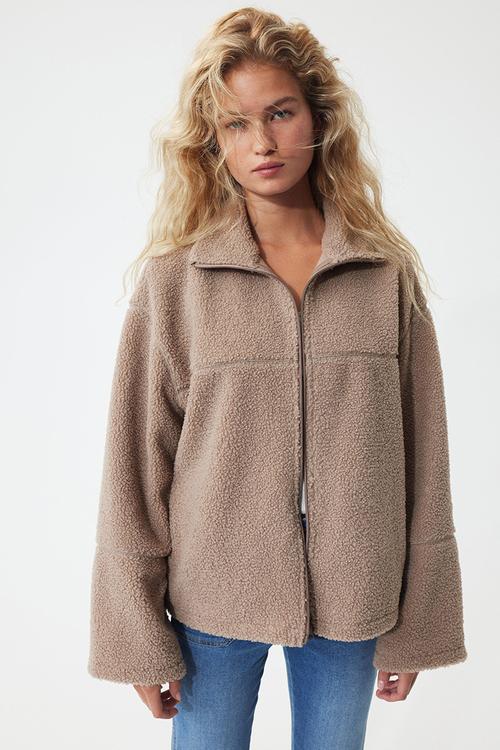 Zip-through teddy sweatshirt - dark mole