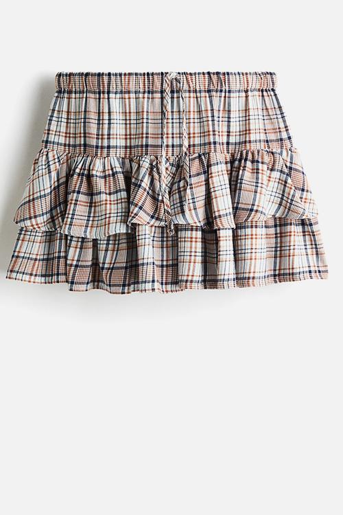 Tiered drawstring skirt - light blue/checked